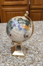 Vintage Small Gemstone And Brass 6" Desk Globe