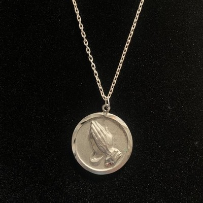 Sterling Silber Gelassenheit Gebet Anhänger mit 22'' Kette betende Hände Vintage