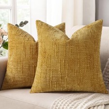 Chenille Euro Sham Throw Pillow Covers 24" x 24" Pack of 2 Mustard Yellow