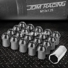 JDM CLOSE-END ALUMINUM GUN METAL 20 LUG NUTS SET+KEY M12X1.25 25MM OD/35MM TALL
