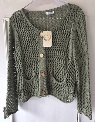 Strickweste Lochmuster Olive Onesize 38-42 Neu!