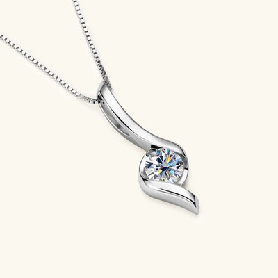 1ct Halskette Anhänger Weißgold Diamant Testpass Laborgefertigt VVS1/D/Top