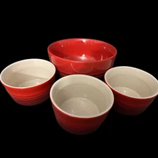 LE CREUSET 1 Vancouver Cereal Bowl & 3 Ramekins - Stoneware in Cerise Cherry Red