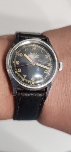 Vintage Doxa Military WWII 1940's Stainles Steel Black Dial 28mm Watch Working - Picture 17 of 21