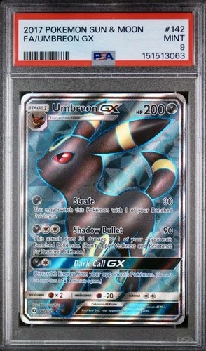 PSA 9 Mint Pokemon Umbreon GX 142/149 Full Art Sun & Moon 2017
