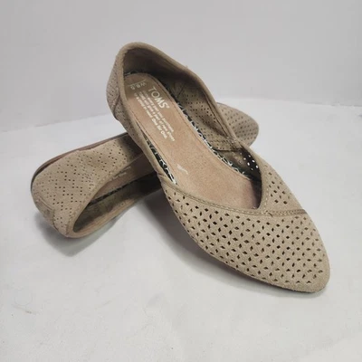 TOMS Jutti Flats Desert Taupe Perforated Suede Shoes - Womens Size 6.5 - EUC - Image 1 of 4