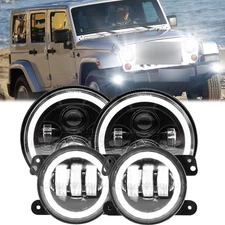 7" LED Headlamp Headlights & 4'' Fog Lights for Freightliner Coronado 2001-2016