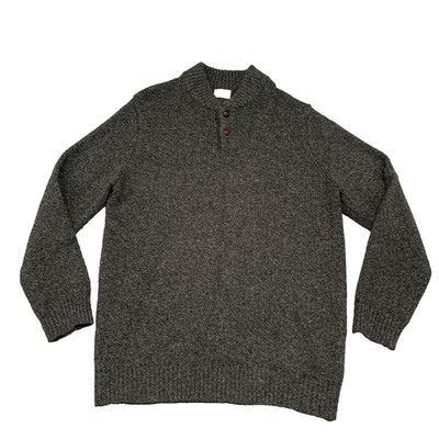 L.L. Bean 100% Wool Henley Fisherman Heavy Knit Pullover Sweater Gray Men s XL