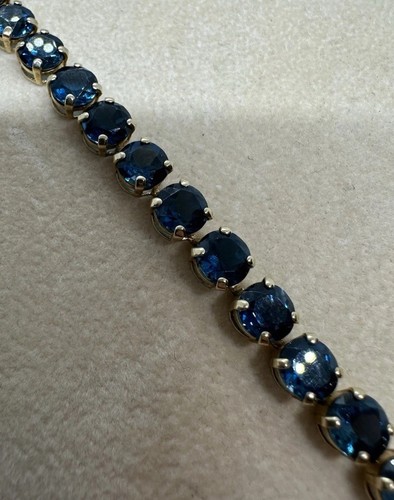 Beautiful 14K Solid Yellow Gold Blue CZ Tennis Bracelet 7.25"in 11g Minty!:) - Picture 5 of 13