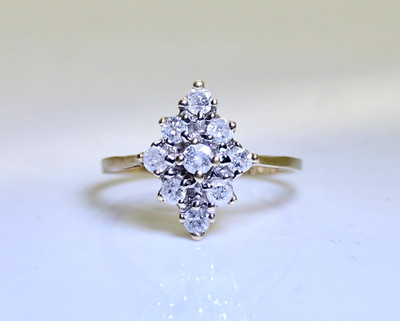 Schöner Damen-Cocktail-/Cluster-/Wasserfallring 10 K Gold 0,45 kt Diamant Größe 6,5