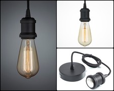 E27 Ceiling Rose Light Fitting Vintage Industrial Pendant Lamp Bulb Holder Retro