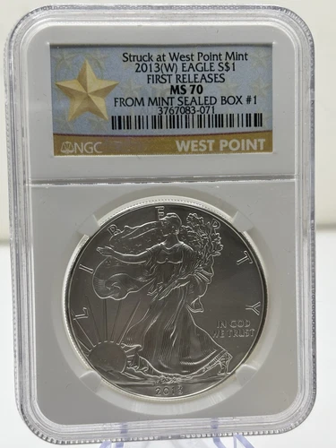 🔥2013 (W) SILVER EAGLE NGC MS70 STRUCK AT WEST POINT FROM MINT SEALED BOX #5🔥