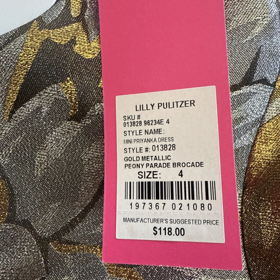 Vestido Lilly Pulitzer Niñas Mini Priyanka Dorado Celebración Talla 4 Nuevo con Etiquetas Foto 3 de 4