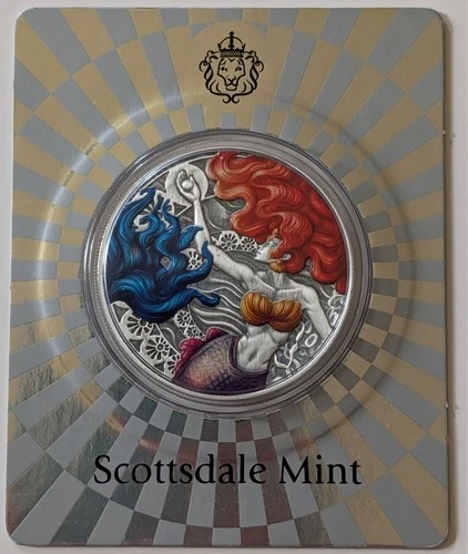 2025 SAMOA MERMAID 1 OZ .999 FINE SILVER ANTIQUE COLORIZED COIN IN ASSAY