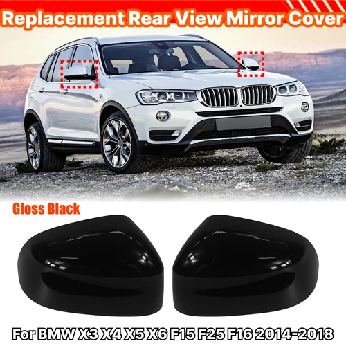 Pair Gloss Black Wing Side Mirror Cap Covers For BMW X3 F25 X4 F26 2014-2018