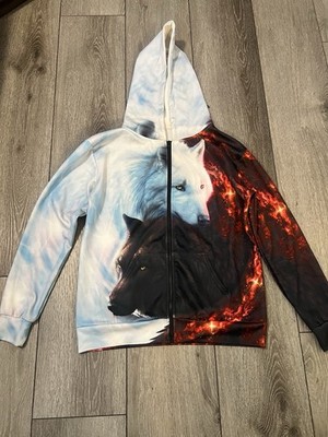 Zip Hoodie Yin Yang Wolves 3D Printed White Black Spirit Wolf Sizes S-5XL