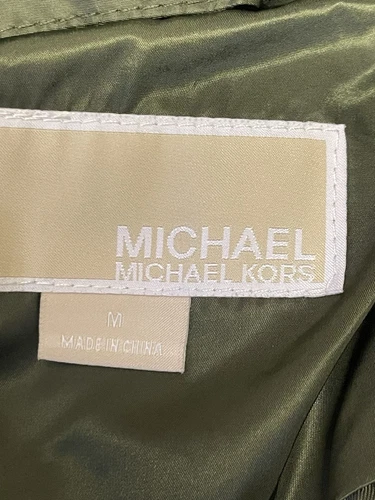 MICHAEL KORS Giacca imbottita verde con cappuccio in pelliccia sintetica donna UK 14” EUR 40” U.S 12