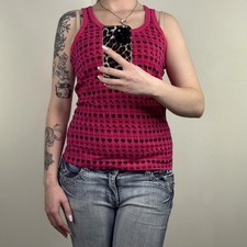 Y2K Vintage Cyber Graphic Print Tank Top Burger Herz Totenkopf Stern Hot Pink