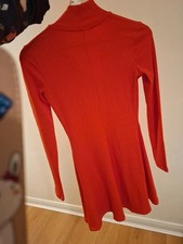 Zara womens red ribbed zip neck dress