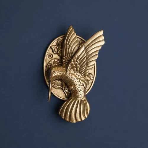 Door Knocker Gold Finish Front Door Knocker Floral Vintage Hummingbird Bird Bell