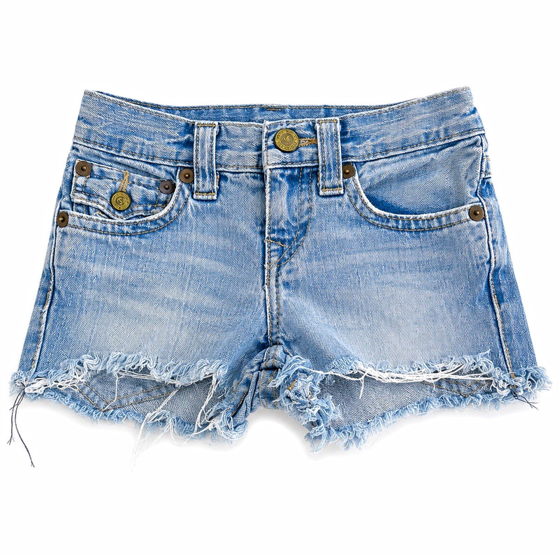 Girls True Religion Light Wash Distressed Denim Shorts Size 5 Frayed Cutoff