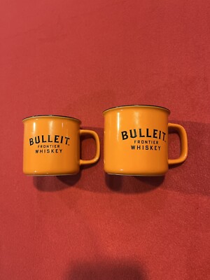 Bulleit Bourbon Frontier Whiskey Ceramic Coffee Mug Cup Enameled Set Of 2 EUC