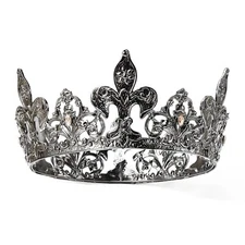 Classical Style Men's Imperial Medieval Fleur De Lis Gold King Metal Round Crown