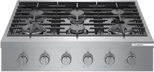 Bosch 36" 800 Series 6 Sealed Burners Gas Slide-In Stainless Cooktop RGM8658UC