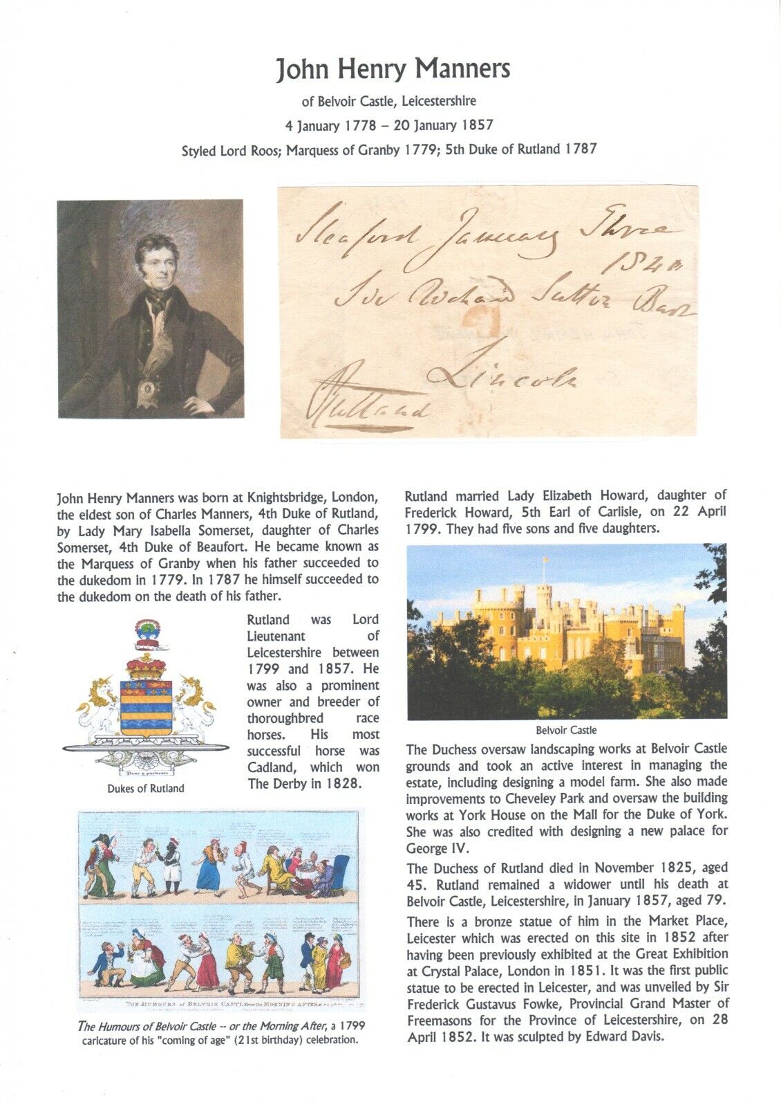 11F GB Free Front *1840* signed Rutland, 5th Duke, John Henry Manners: 4d post