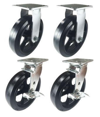 #ad 4 Heavy Duty Caster Set 8quot; Rubber on Cast Iron Wheels Rigid Swivel and Brake $119.02