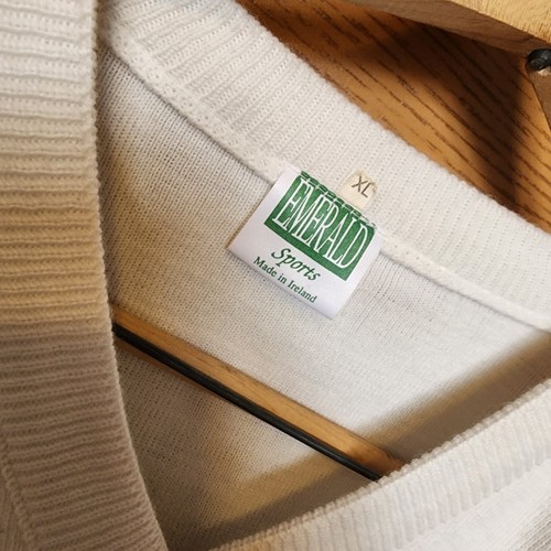 Maglione Emerald Sports Vintage Irlanda Uomo Taglia XL Maglione Bianco con Bordo Verde - Foto 6 di 12