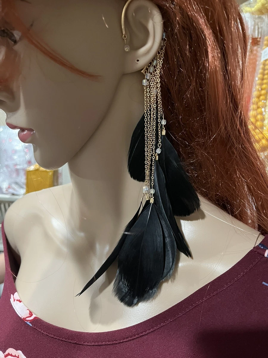 One ear feather earrings deals