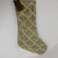 Christian Lacroix Luxury Beaded  22" Christmas Stocking Gray Gold Pearl Floral