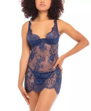 NWT Oh La La Cheri all over lace fitted lace chemise w/padded shelf cup Sz S set