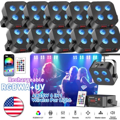 RGBWA+UV 4 LED PAR Stage Light Rechargeable Battery DJ Light Wireless APP DMX