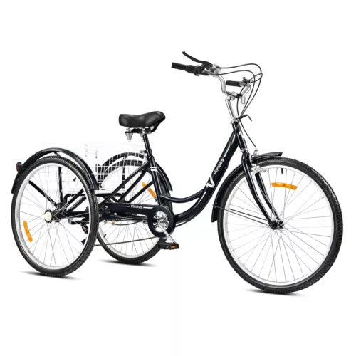 24/26 Inch Trike 7 Speed Adult Tricycle 3-Wheel Black Bike w/Basket for Shopping - Picture 11 of 12