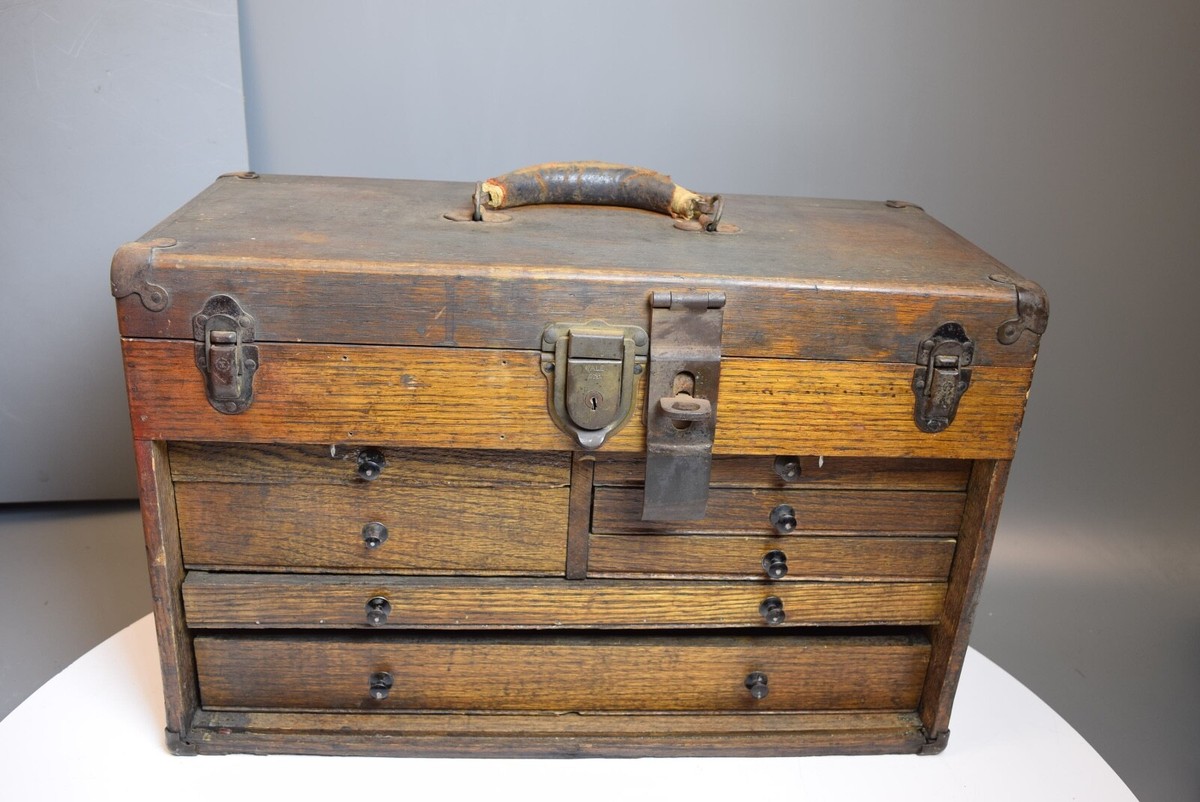 Antique H. Gerstner & Sons Machinist Tool Box Wooden Chest 7
