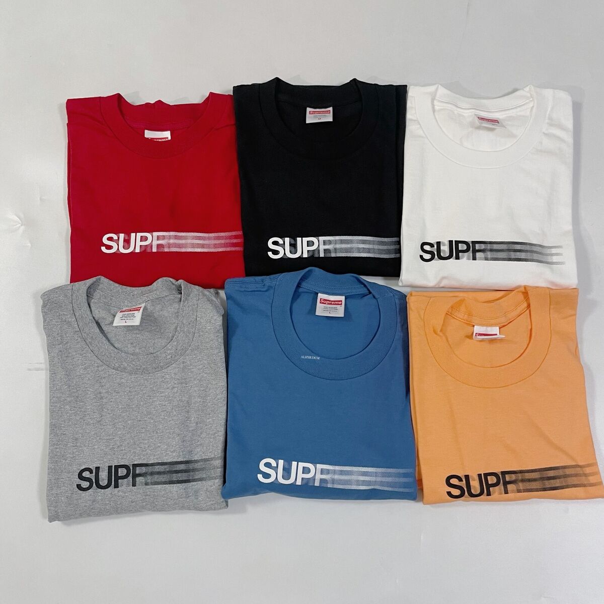 SUPREME SS23 MOTION LOGO TEE BLACK WHITE RED GREY BLUE PEACH SUPREME SS23 MOTION LOGO TEE BLACK WHITE RED GREY BLUE PEACH