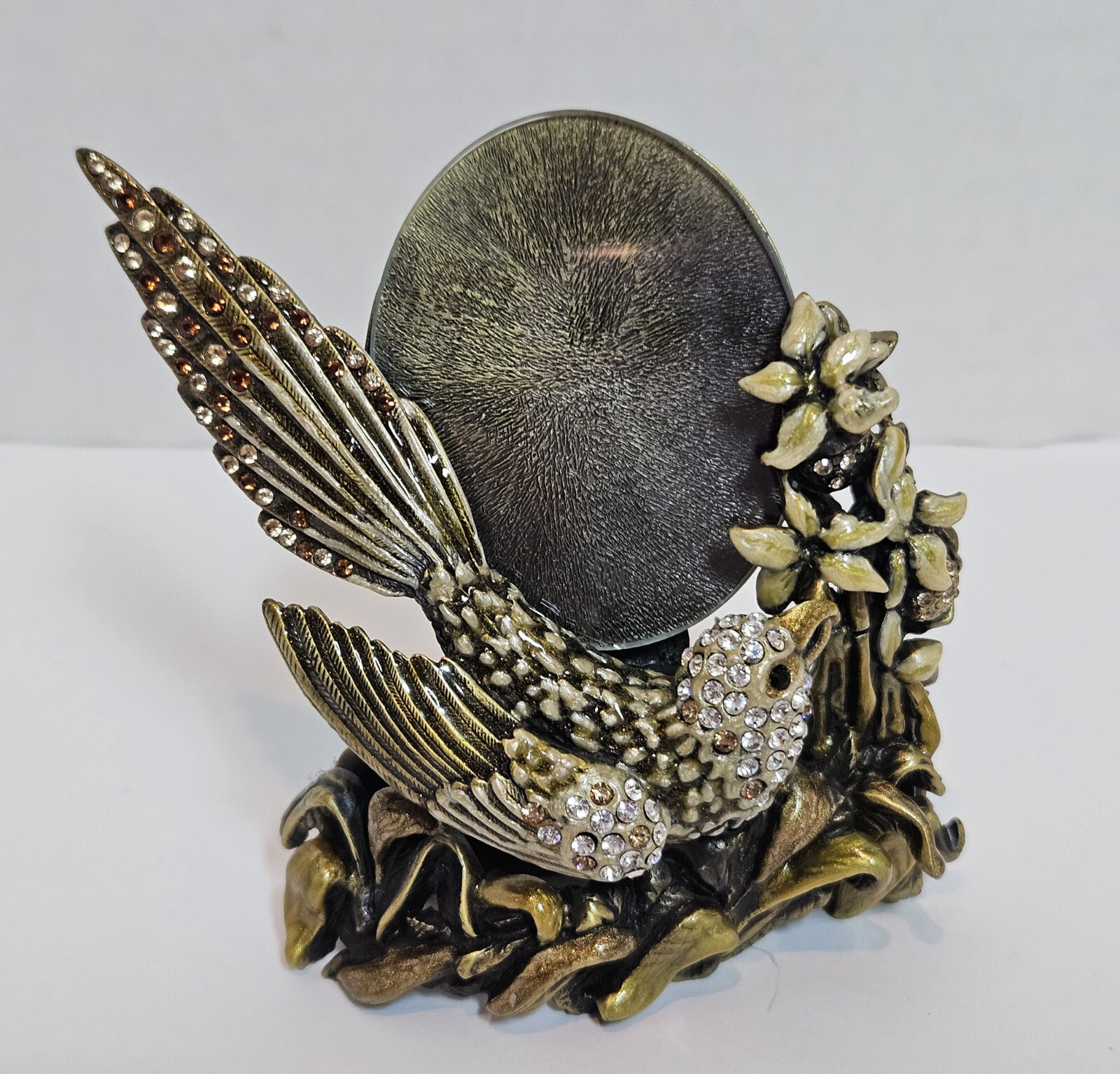 Vintage Jay Strongwater Swarovski Crystal Bird Flower Oval Picture