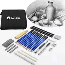 33pcs Professional Drawing Artist Kit Set Pencils and Sketch Charcoal Art & Bag