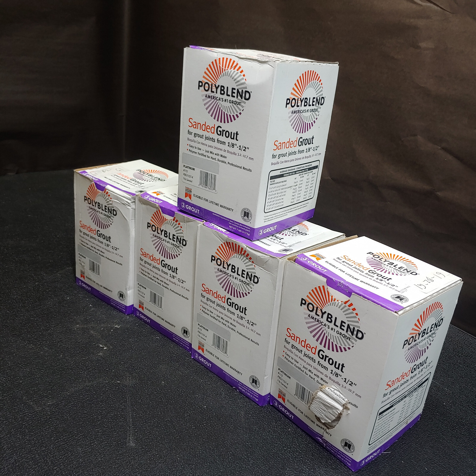 Lot Of 5 Custom Building Products Polyblend 7 Lb Sanded Tile Grout Platinum #115