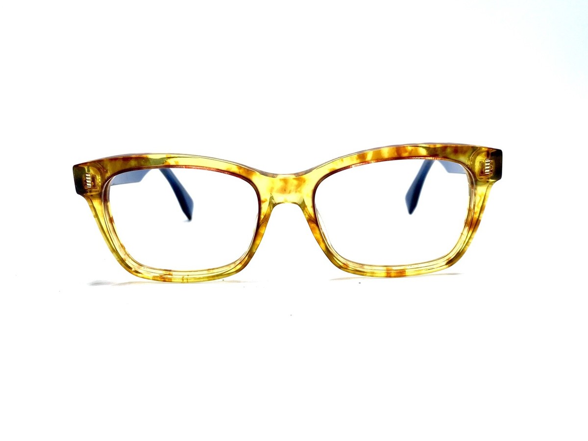 【送料&関税込】Fendi Flame Effect Classic Glasses Fendi Yellow Clear Tortoise Wayfarer Glasses Blue Temples