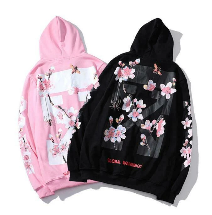 OFF WHITE Felpa maglione streetwear fiori di ciliegio Activewear UK Off white uomo felpa con cappuccio
