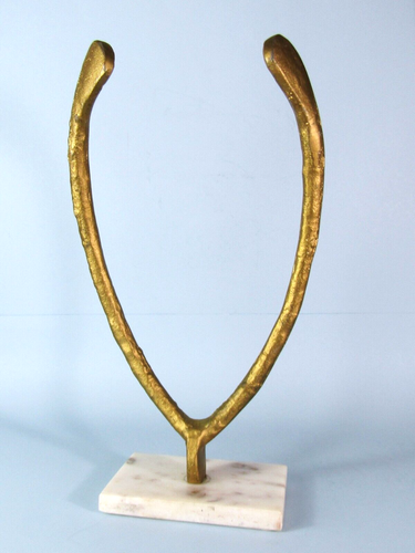 SCULTURA WISHBONE METALLO DORATO GRANDE STATUA ALTA 15" SU BASE MARMO - Foto 6 di 8