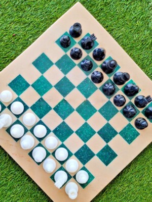 14''x14'' Natural Marble Chess Bard Indoor Plying Game Best Gift For Chess Lovers