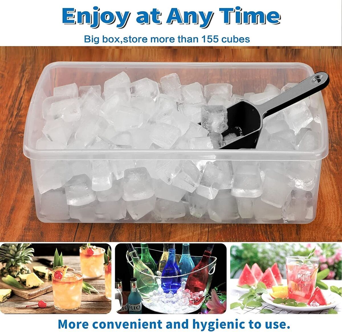 ARTLEO Ice Cube Tray with Lid and Storage Bin for Freezer, Easy-Release 55 Mini Nugget Ice Tray with Spill-Resistant Cover, Container, Scoop, Flexible