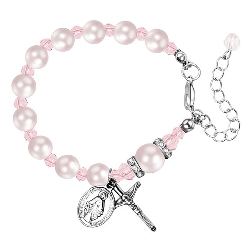Virgin Mary Rosary Bead Cross Chain Simulated Pearl Beaded Bracelet for Women - Picture 16 of 56