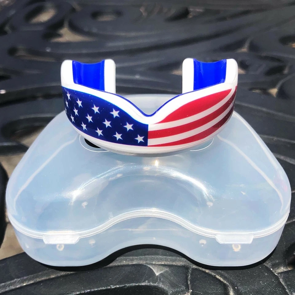 Oral Mart America Flag Youth Football Mouth Guard for Kids USA Flag Mouthpiece