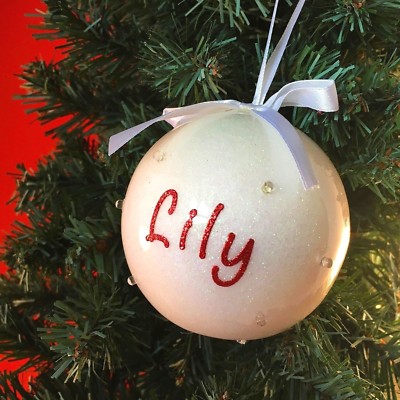 Personalised Hanging Baubles Christmas Tree Decorations Xmas Light Up White Red