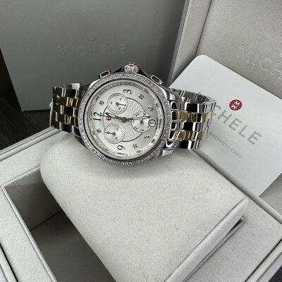 NEW✓DIAMOND✓MICHELE Belmore Chrono Two Tone Diamond watch  display picture 2